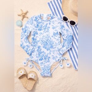 Shade Critters Blue Bouquet Long Sleeve Swimsuit 5T UPF 50+ Girls Rash Guard